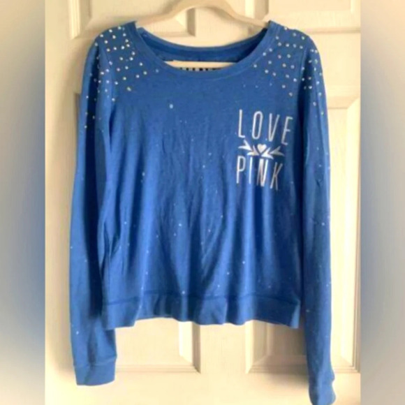 Victoria's Secret Pink Long Sleeved Bling Blue Shirt sz Small - Picture 1 of 6